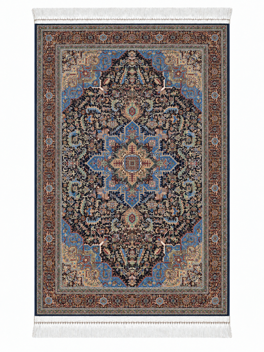Royal Azure Geometric Medallion Silk Carpet 100x150cm