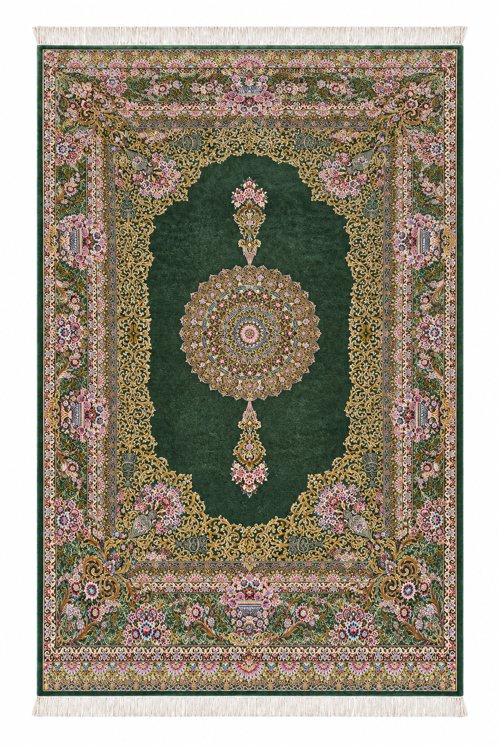Emerald Royal Garden Hand-Bordered Natural Wool &Silk Carpet 200x300 cm