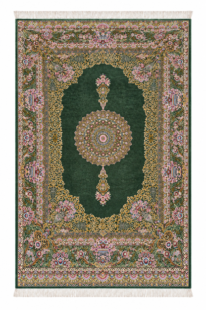Emerald Royal Garden Hand-Bordered Natural Wool &Silk Carpet 200x300 cm