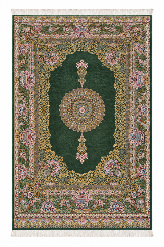Emerald Royal Garden Hand-Bordered Natural Wool &Silk Carpet 200x300 cm
