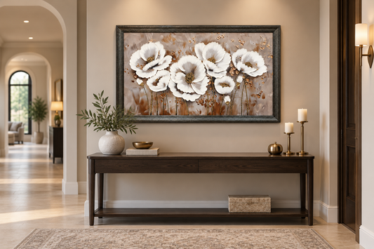 Ivory Blossom Elegance Decorative Wall Art Frame (70x115)