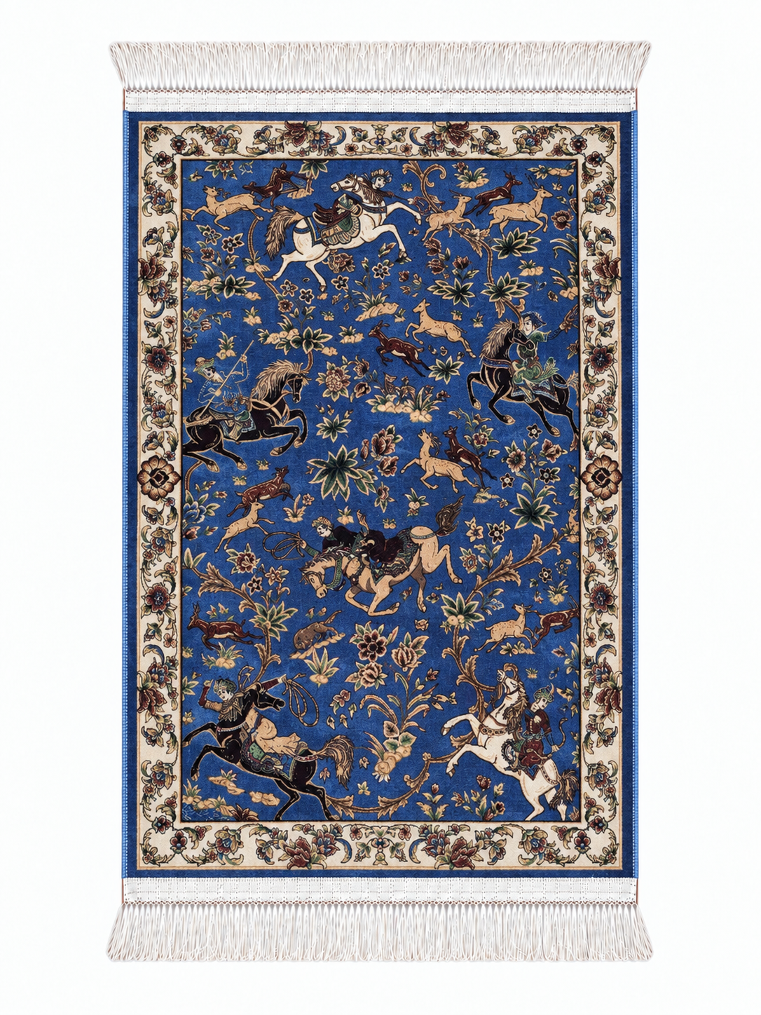 Royal Persian Hunting Garden Silk Carpet  - Blue - 60x90cm