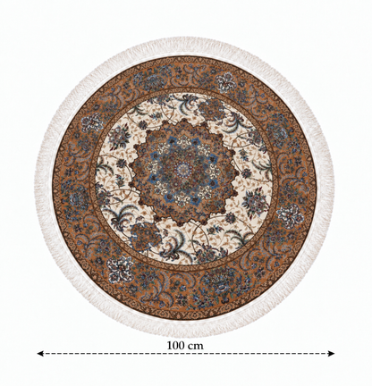 Imperial Caramel Medallion Persian Silk Carpet Round 100cm Diameter