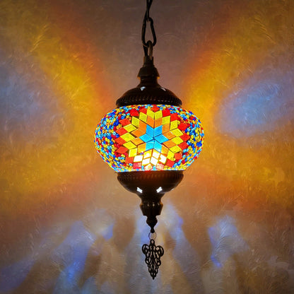 Turkish Multicolor Wave Mosaic Handcrafted Ceiling Lantern - 6602-1P