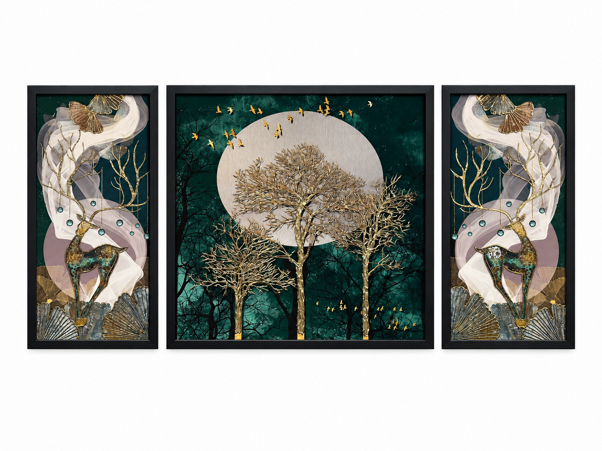 Emerald Forest Deer 3-in-1 Wall Art Frame