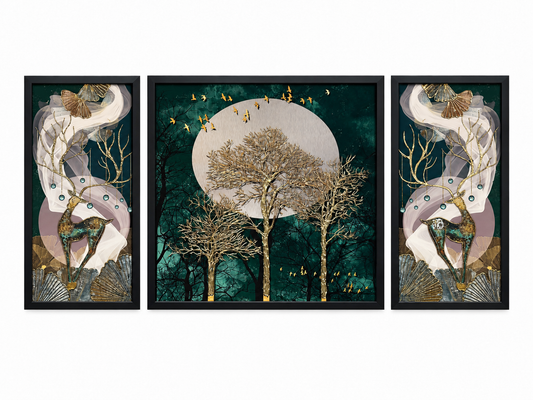 Emerald Forest Deer 3-in-1 Wall Art Frame