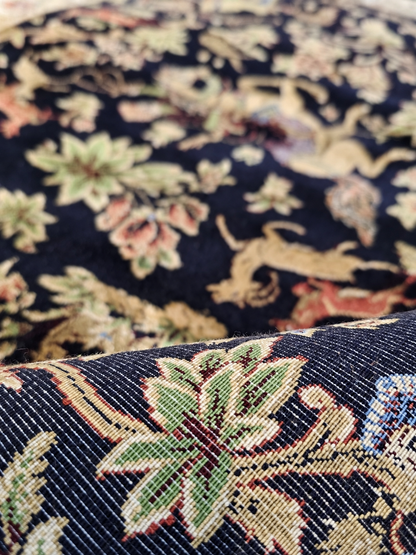 Royal Persian Hunting Garden Silk Carpet - Navy - 60x90cm