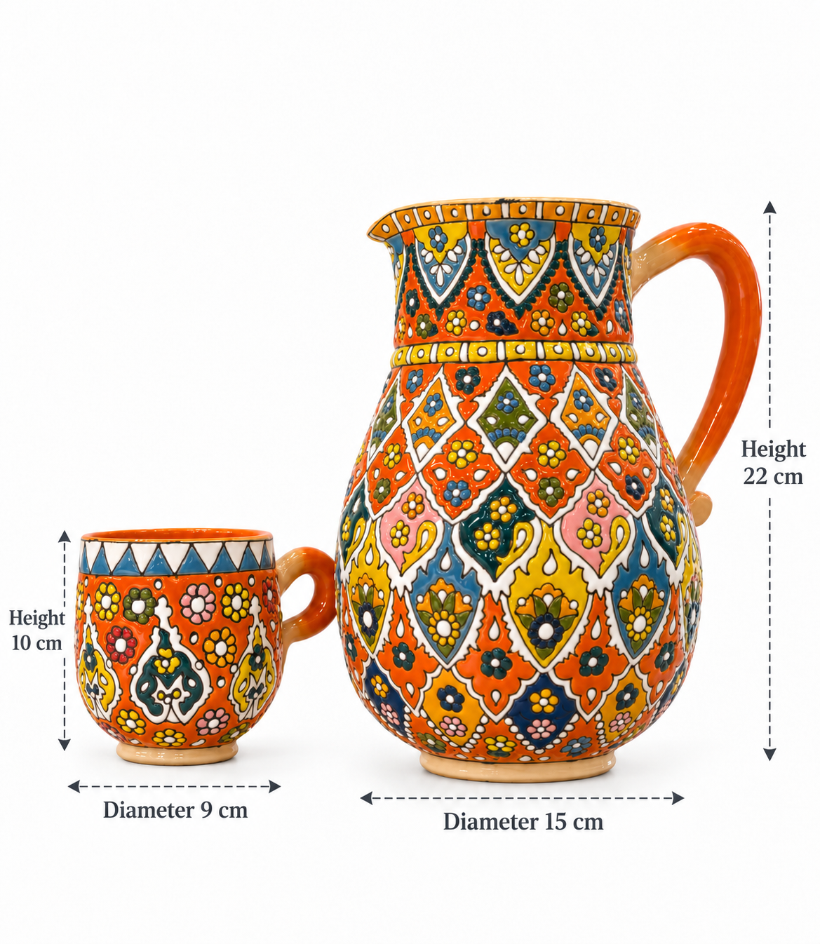 Persian Blossom Handcrafted Pitcher & Cup Set