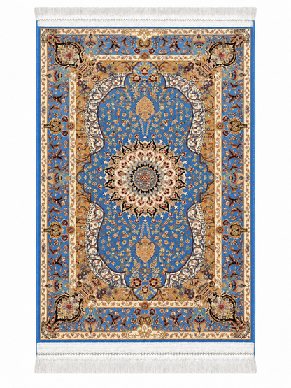 Sapphire Paradise Medallion Silk Carpet 100x150cm