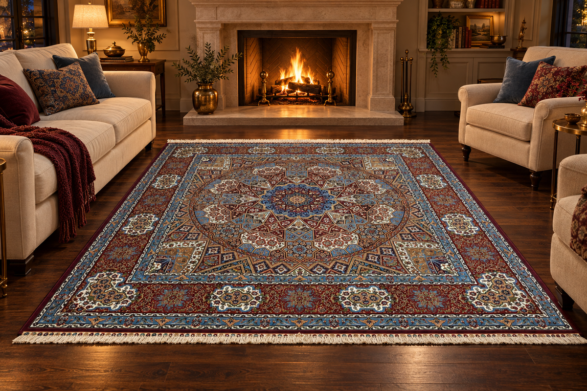 Royal Mosaic Medallion Persian Silk Carpet 200x200 cm