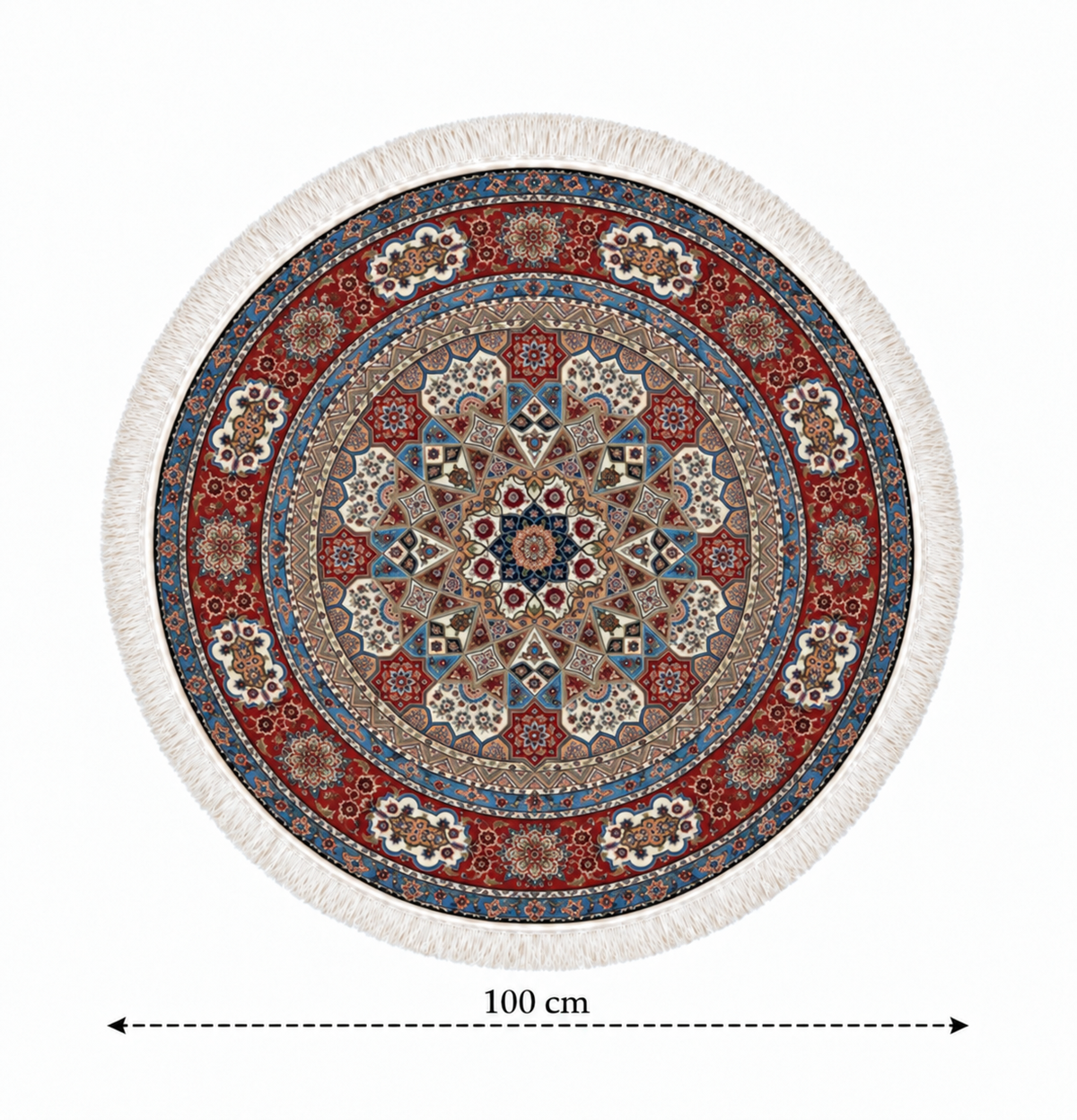 Persian Heritage Star Medallion Round Silk Carpet 100cm Diameter