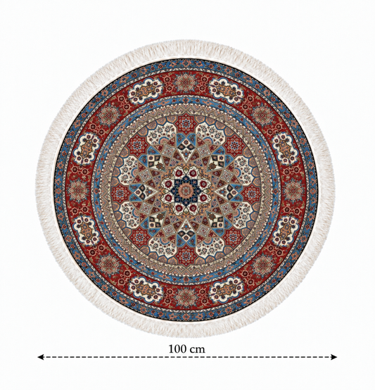 Persian Heritage Star Medallion Round Silk Carpet 100cm Diameter