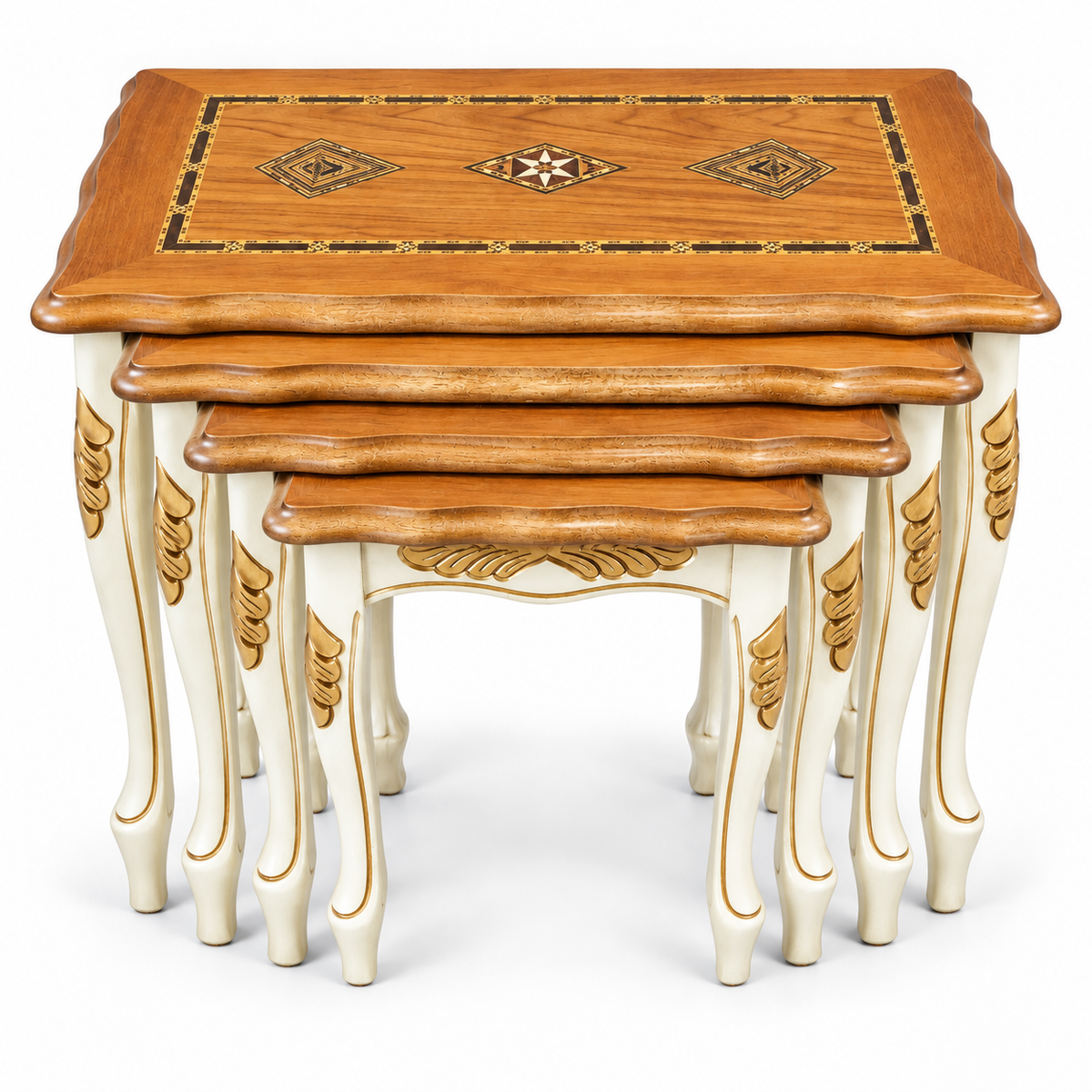 Anatolian Ivory Hand-Carved Beechwood Nesting Table Set 4in1
