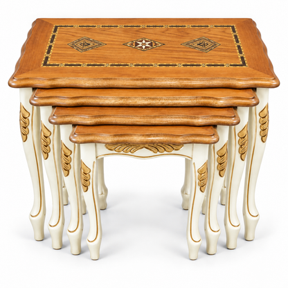 Anatolian Ivory Hand-Carved Beechwood Nesting Table Set 4in1