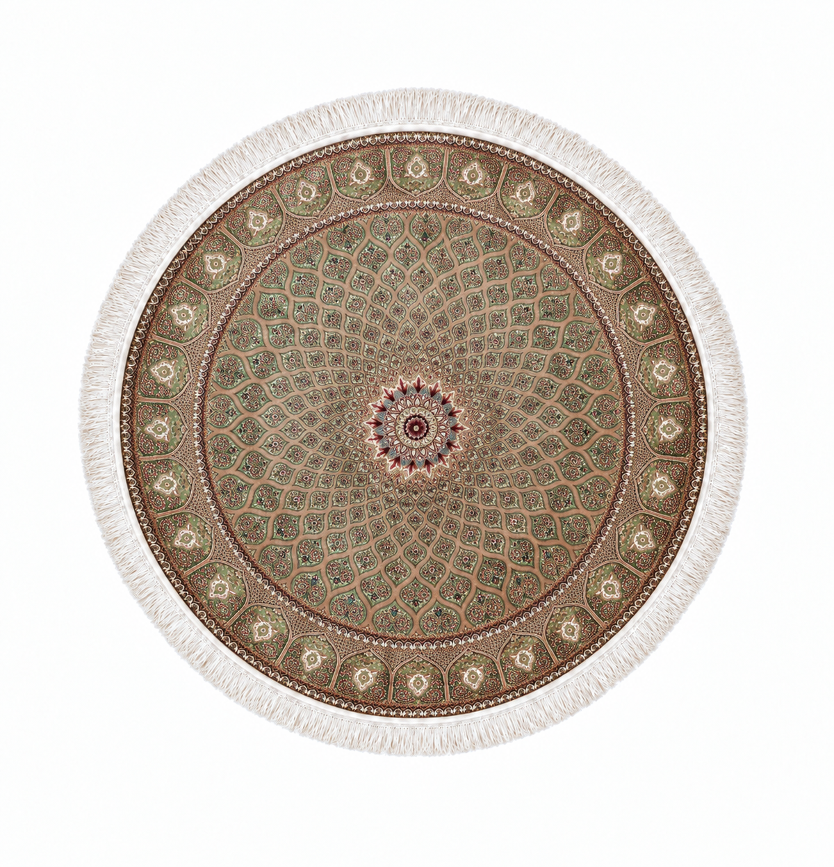 Persian Imperial Sunburst Round Silk Carpet 100cm Diameter