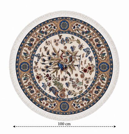 Qum Enchanted Garden Silk Carpet Round 100cm Diameter