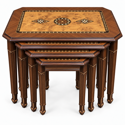 Anatolian Legacy Hand-Carved Mosaic Nesting Table Set 4in1