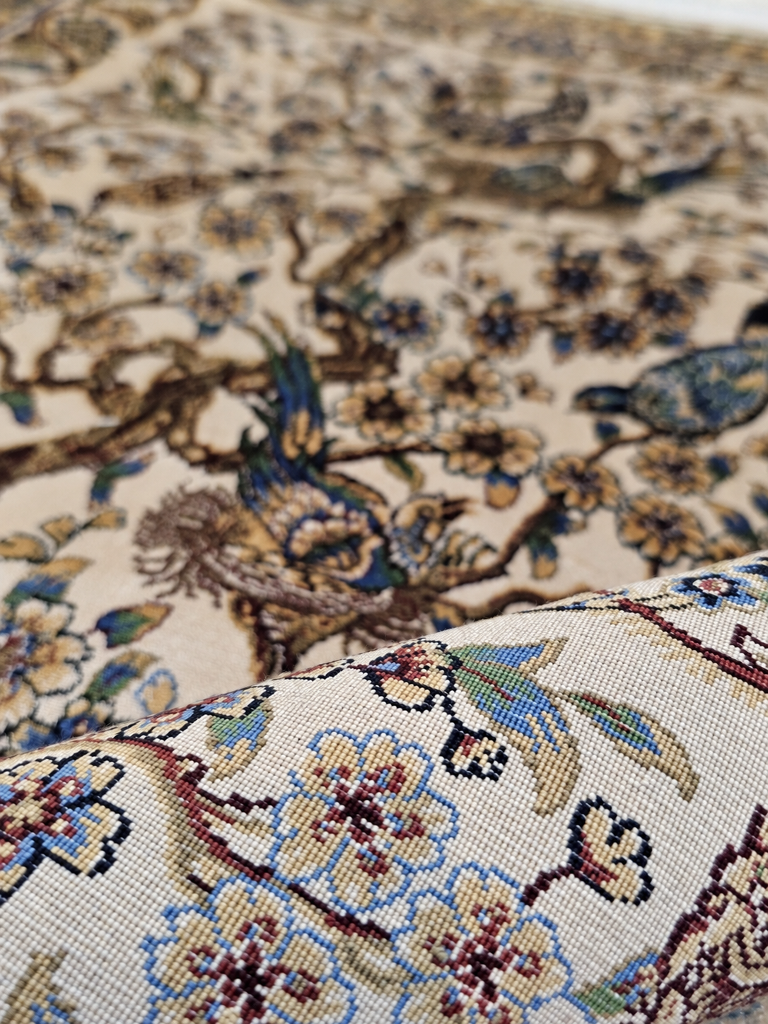 Persian Enchanted Aviary Silk Carpet 60x90cm
