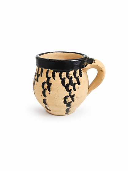 Handcrafted Moroccan Clay Water Cup, Black and Terracotta Pattern (Ds03)