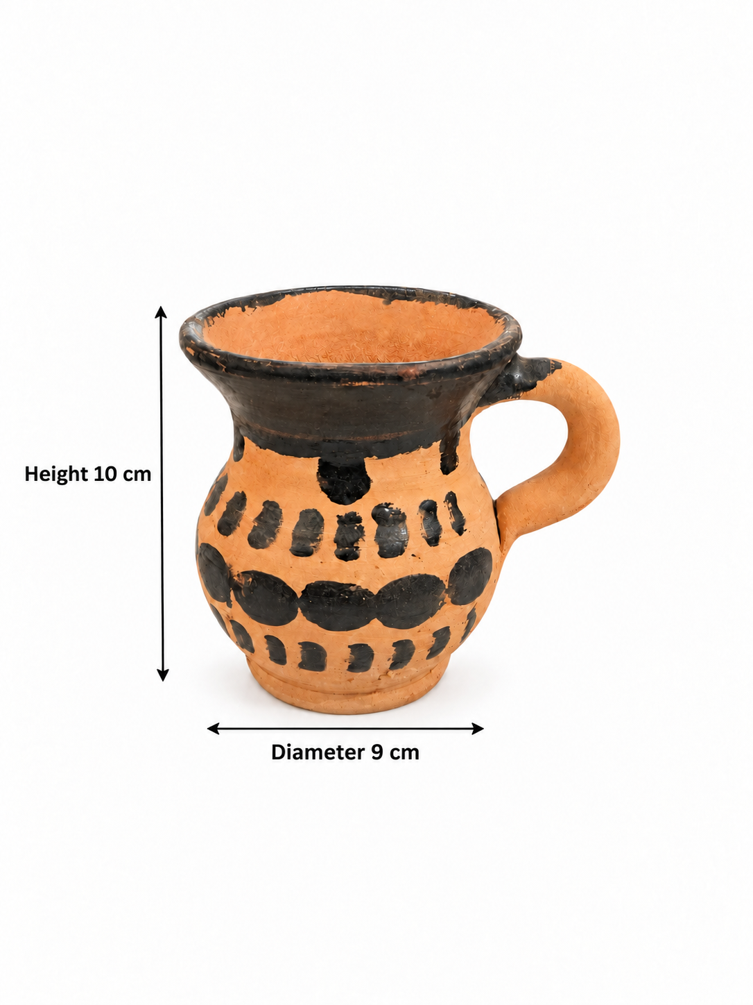 Handcrafted Moroccan Clay Water Cup, Black and Terracotta Pattern (Ds01)