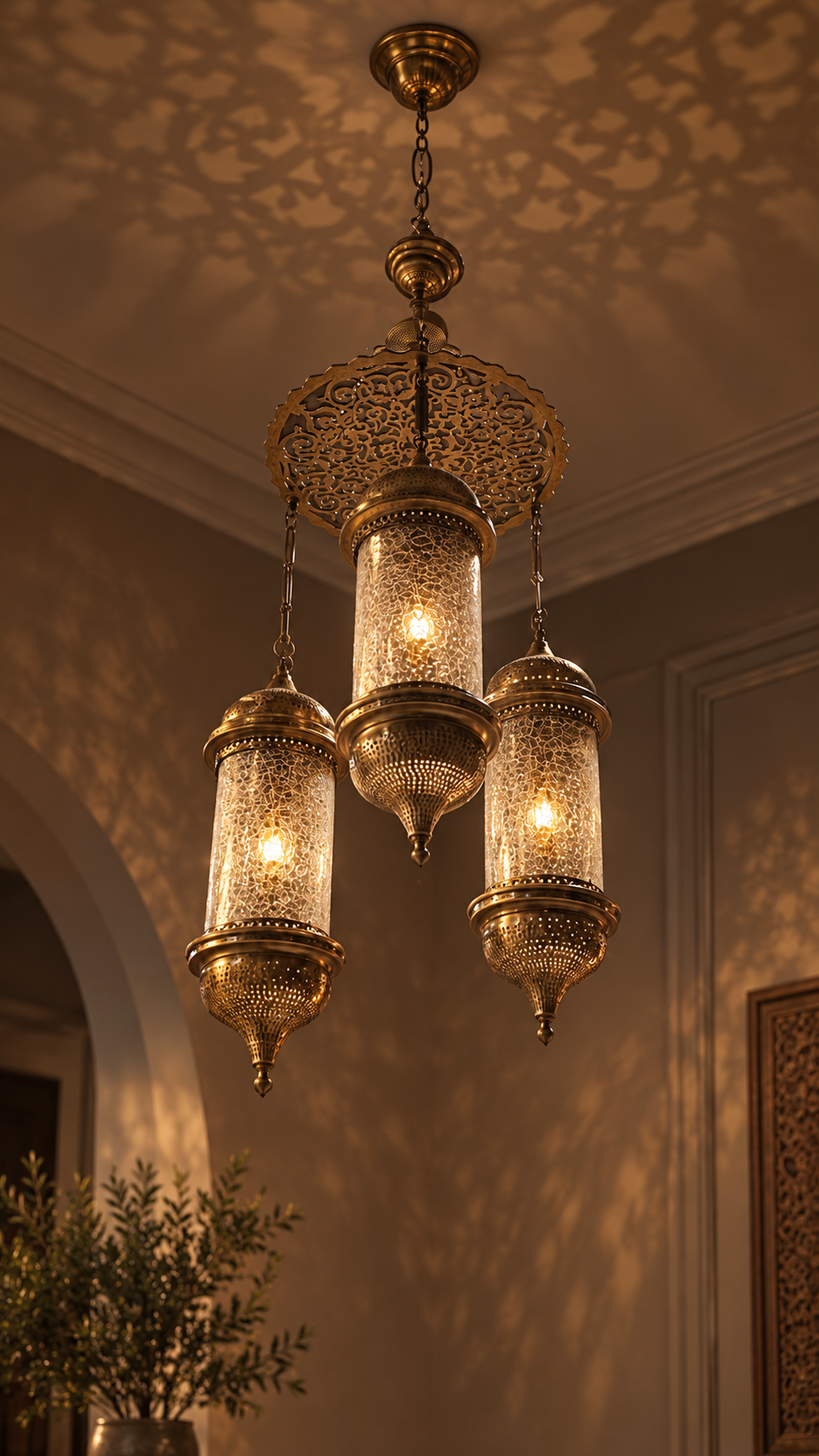 Ottoman Filigree Pyrex Glass Chandelier 3 Branches