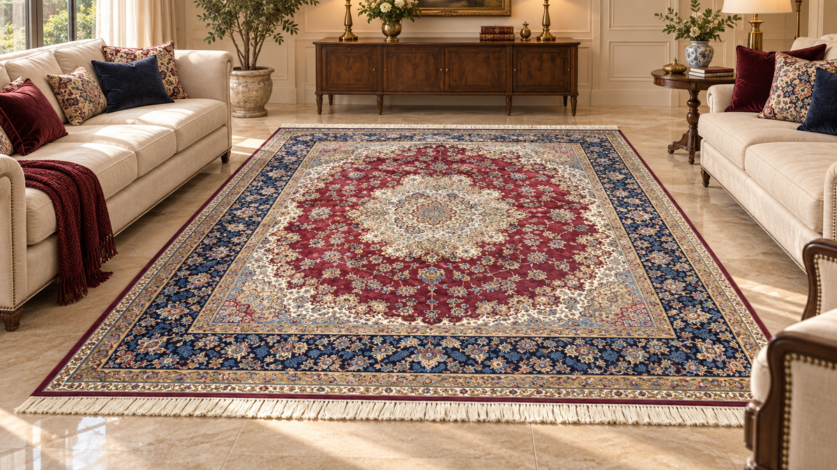 Imperial Ruby Medallion Persian Silk Carpet 200x200 cm