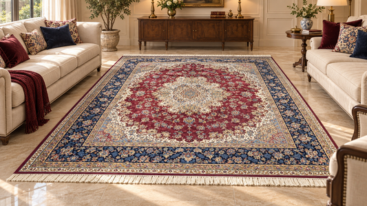 Imperial Ruby Medallion Persian Silk Carpet 200x200 cm