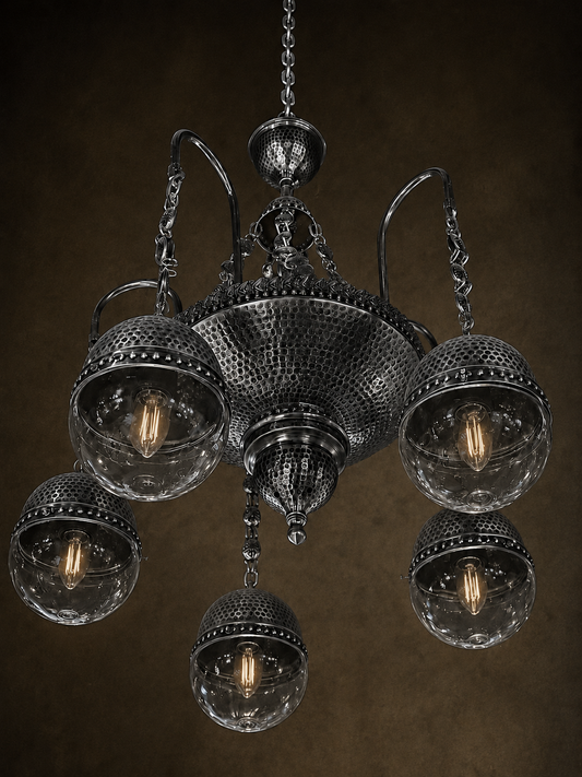Ottoman Shiny Silver Five Globes Chandelier