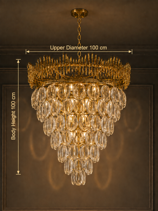 Golden Cascade Oval Crystal Chandelier