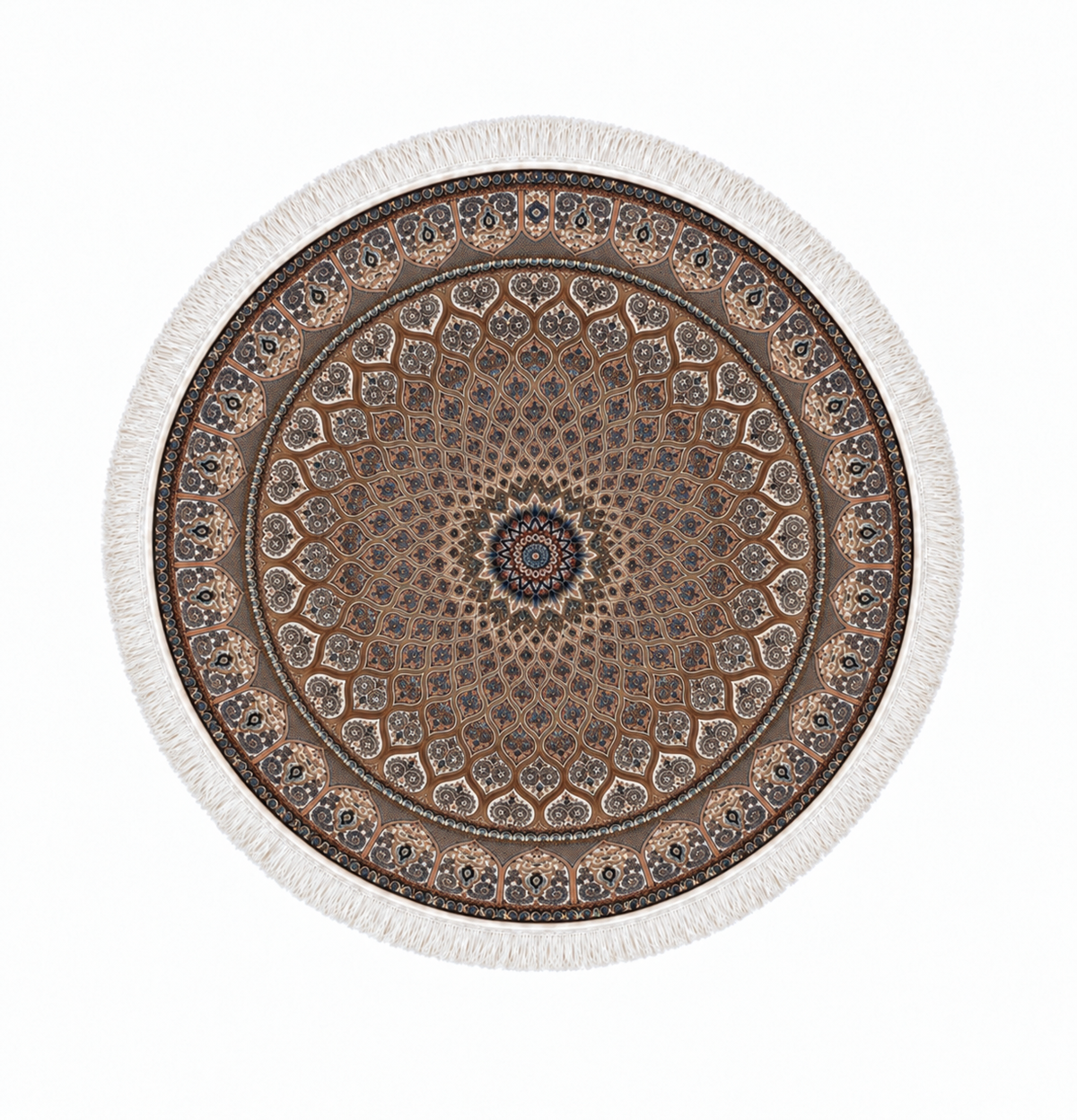 Persian Imperial Sunburst Round Silk Carpet 100cm Diameter