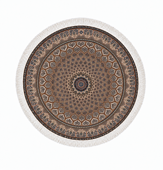 Persian Imperial Sunburst Round Silk Carpet 100cm Diameter