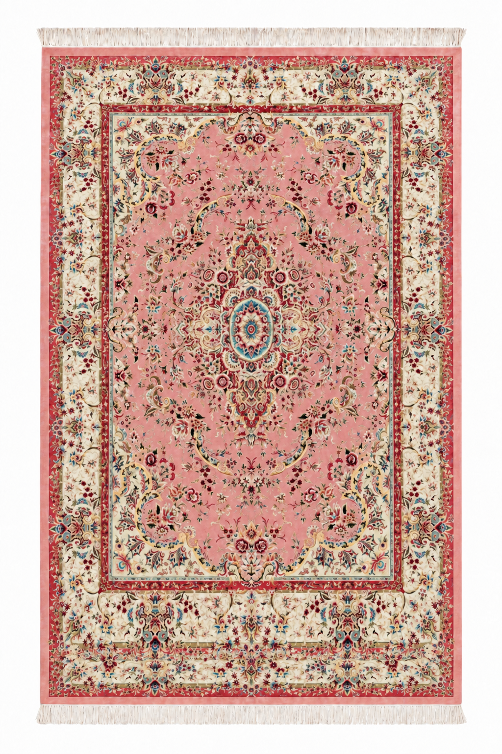 Blush Rose Medallion Hand-Bordered Natural Wool & Silk Carpet 200x300 cm