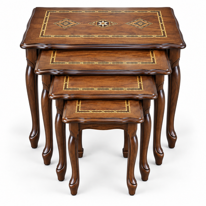 Anatolian Mosaic Beechwood Nesting Table Set 4in1