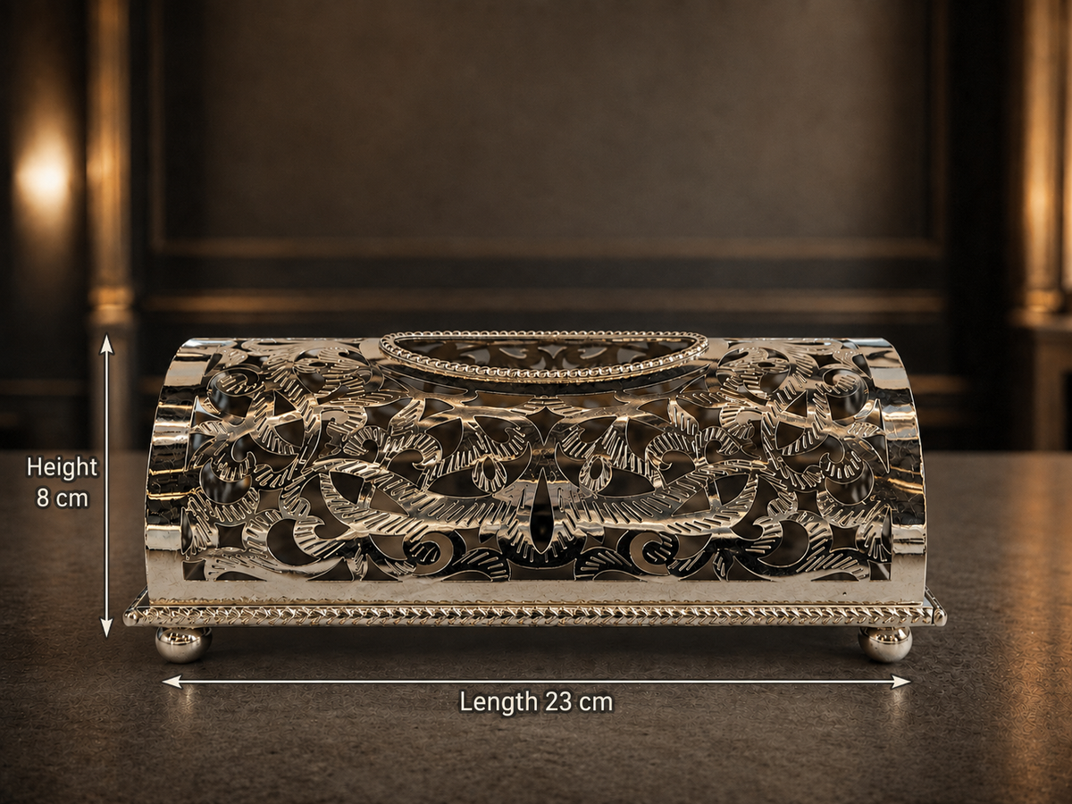Moroccan Silver Arabesque Tissue Holder M107