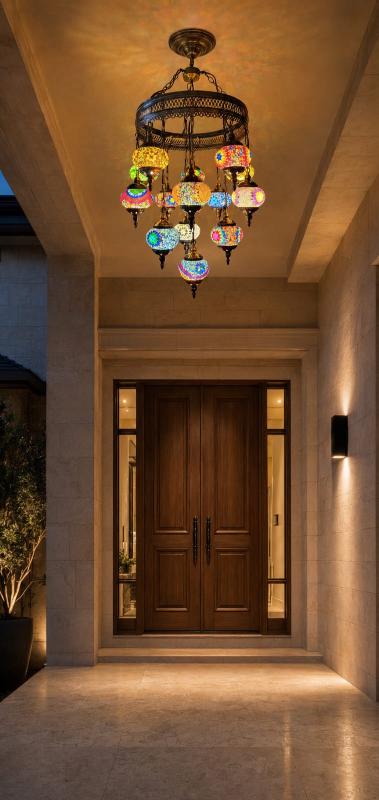TURKISH  MOSAIC GLASS CHANDELIER - 3021-13+1