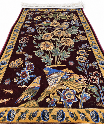 Qum Enchanted Garden Silk Carpet 60x90cm