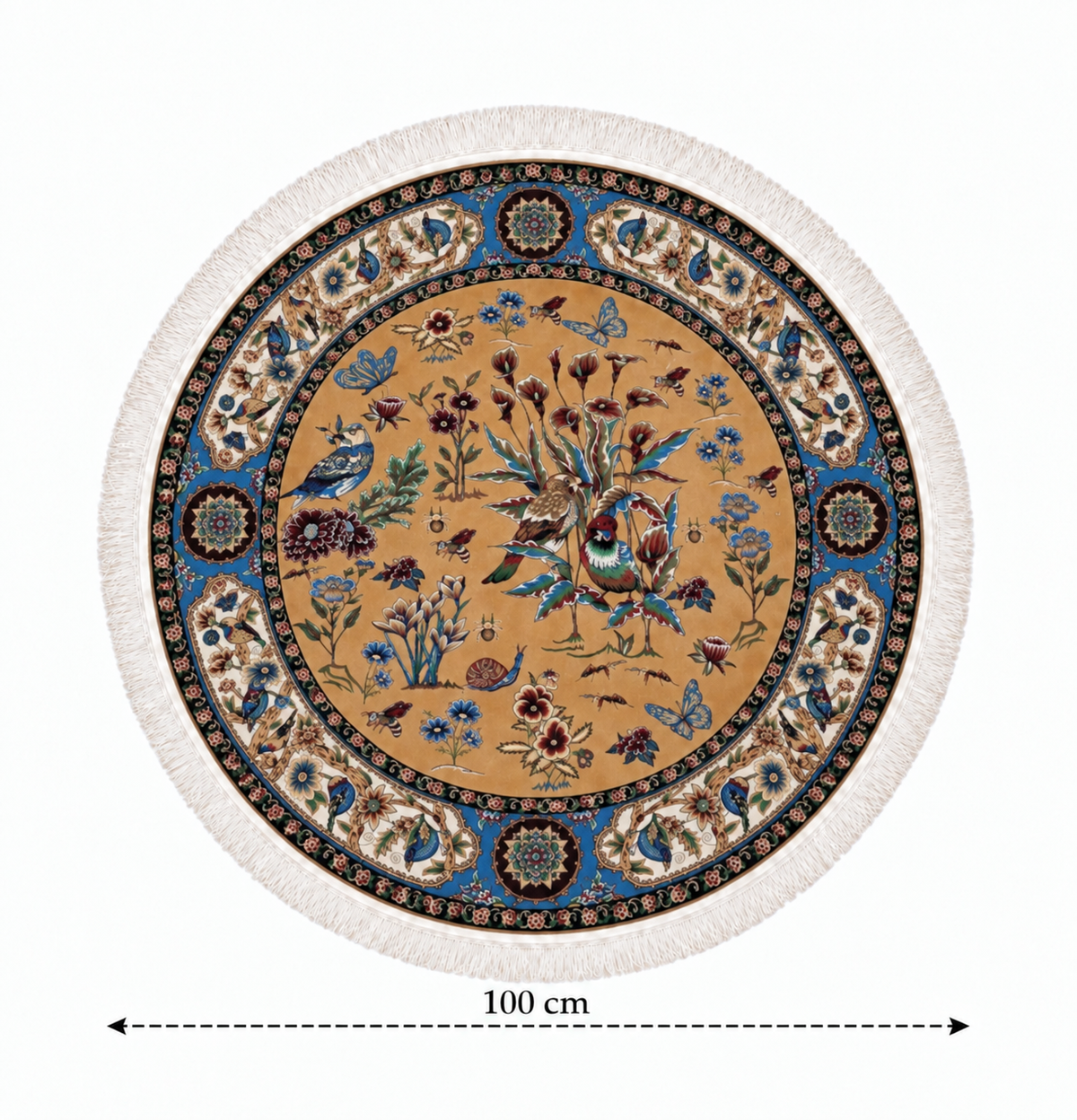 Qum Enchanted Garden Silk Carpet Round 100cm Diameter