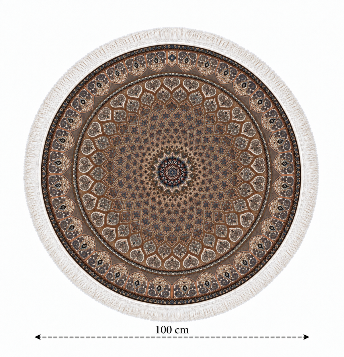 Persian Imperial Sunburst Round Silk Carpet 100cm Diameter