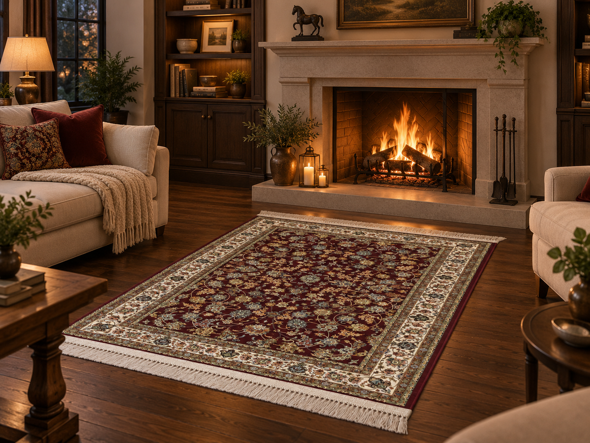 Imperial Burgundy Garden Persian Silk Carpet 100x150cm