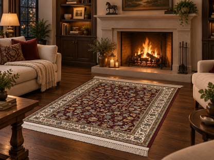 Imperial Burgundy Garden Persian Silk Carpet 100x150cm