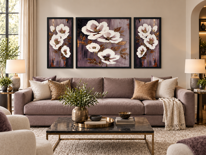 Golden Ivory Blossoms 3-in-1 Wall Art Frame