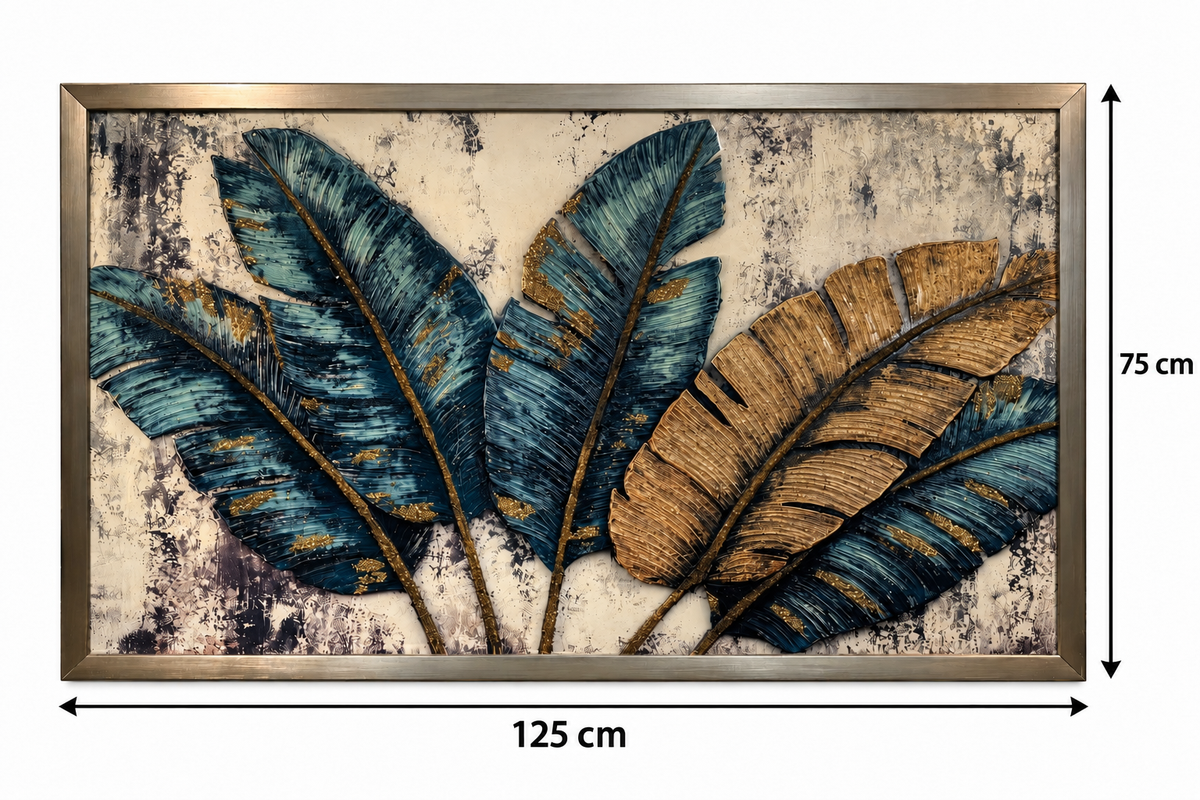 Emerald Golden Leaves Decorative Wall Art Frame (75x125cm)