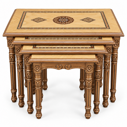 Seljuk Mosaic Hand-Carved Nesting Tables 4in1