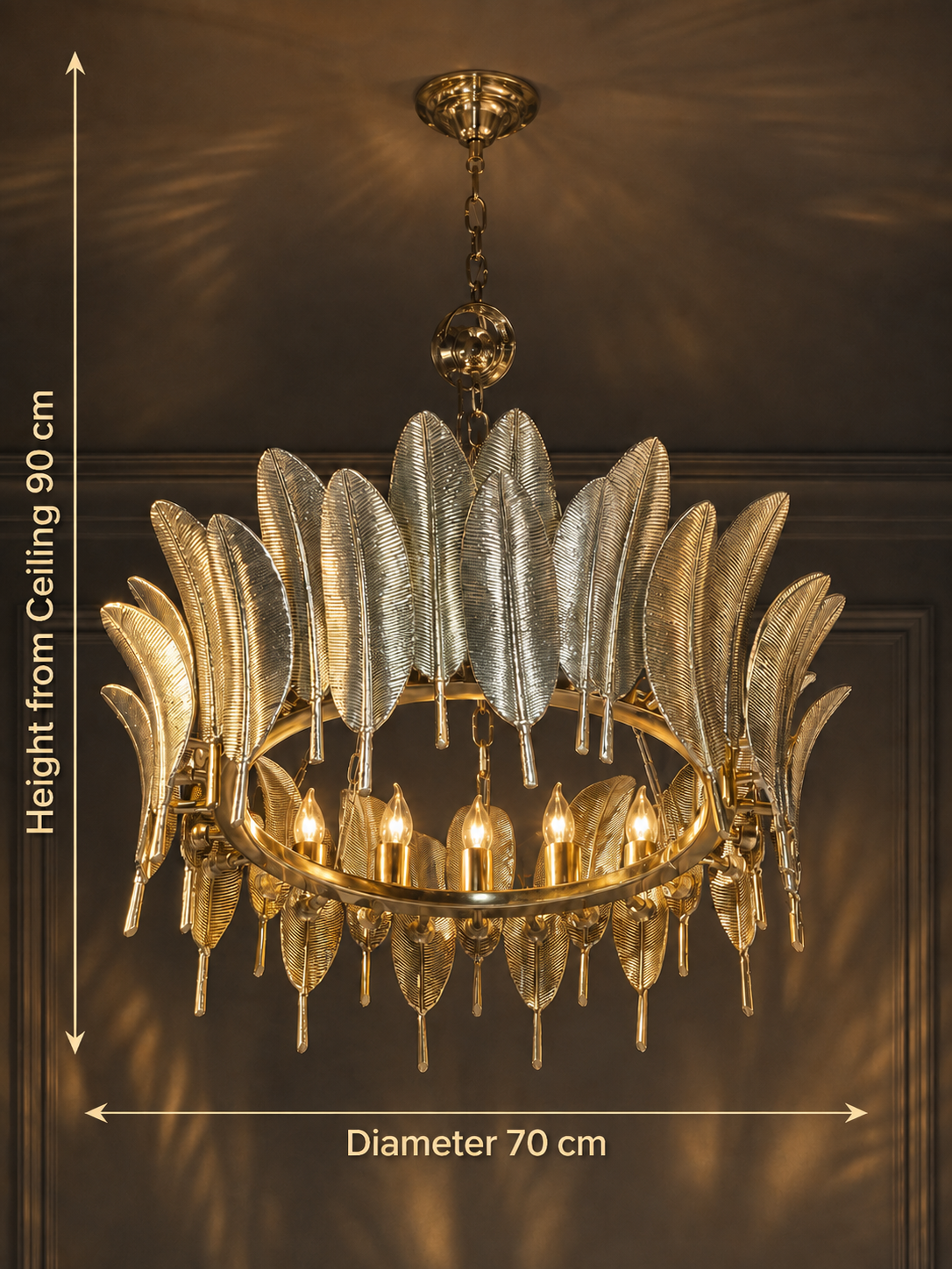 Silver Feather Crown Chandelier - Round