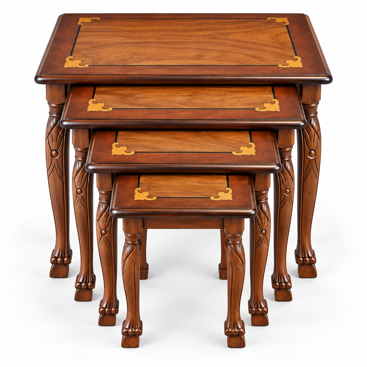 Ottoman Heritage Hand-Carved Beechwood Coffee Table Set 4in1