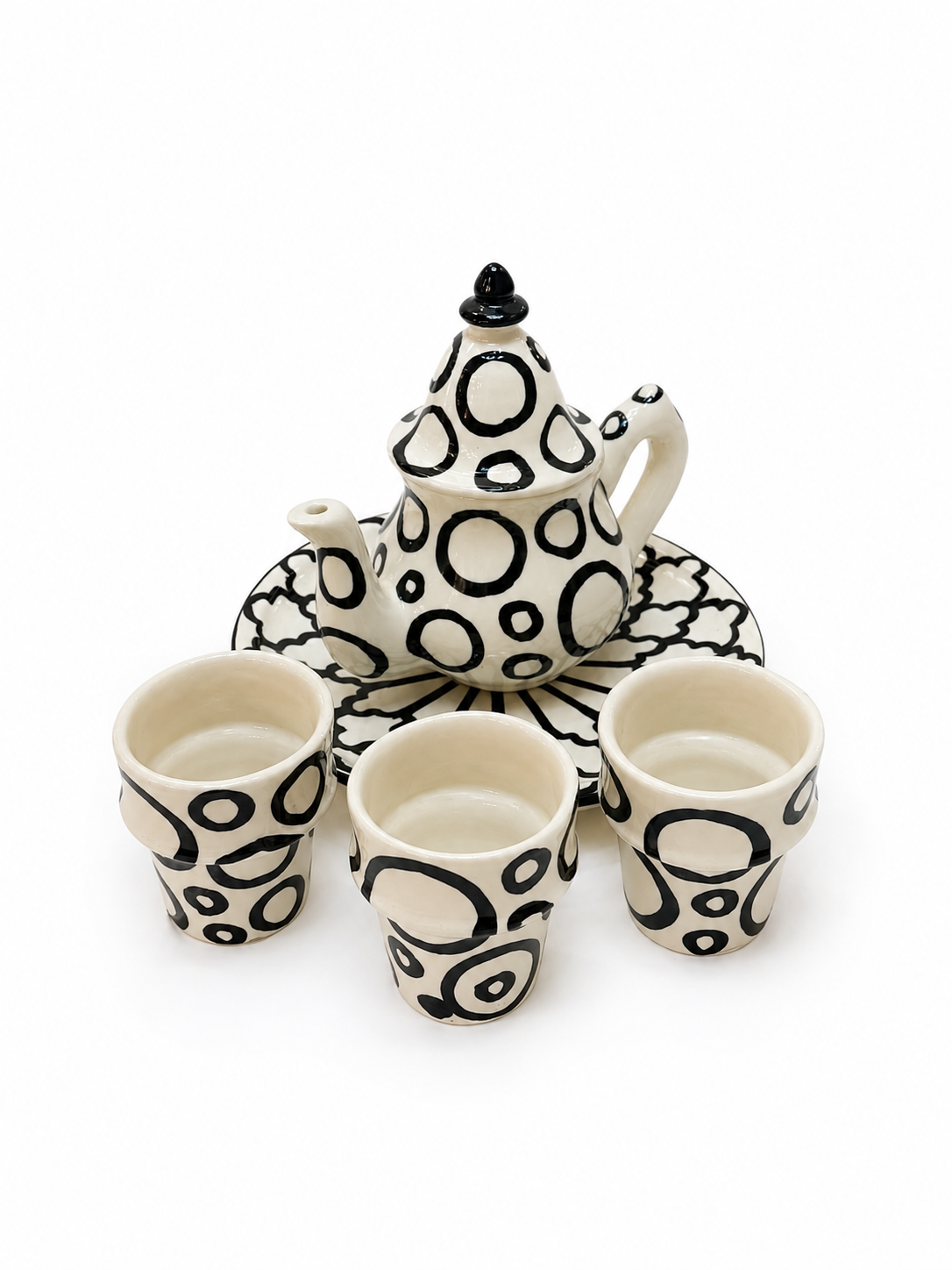 Moroccan Black Pebble Design-Ceramic Teapot Set