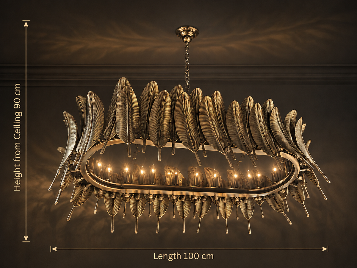 Silver Feather Crown Chandelier - Oval