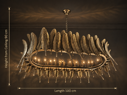 Silver Feather Crown Chandelier - Oval