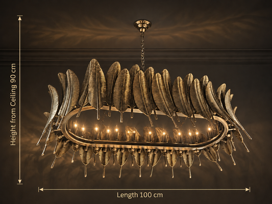 Silver Feather Crown Chandelier - Oval