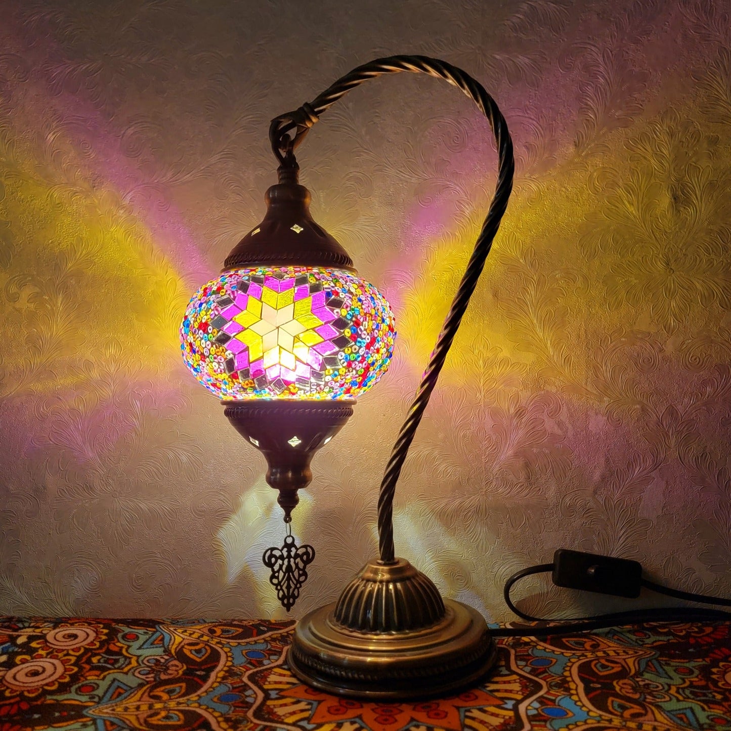 Turkish Mosaic Glass Handcrafted Swan Neck Style Bedside & Desk Lamp - 2096-1T